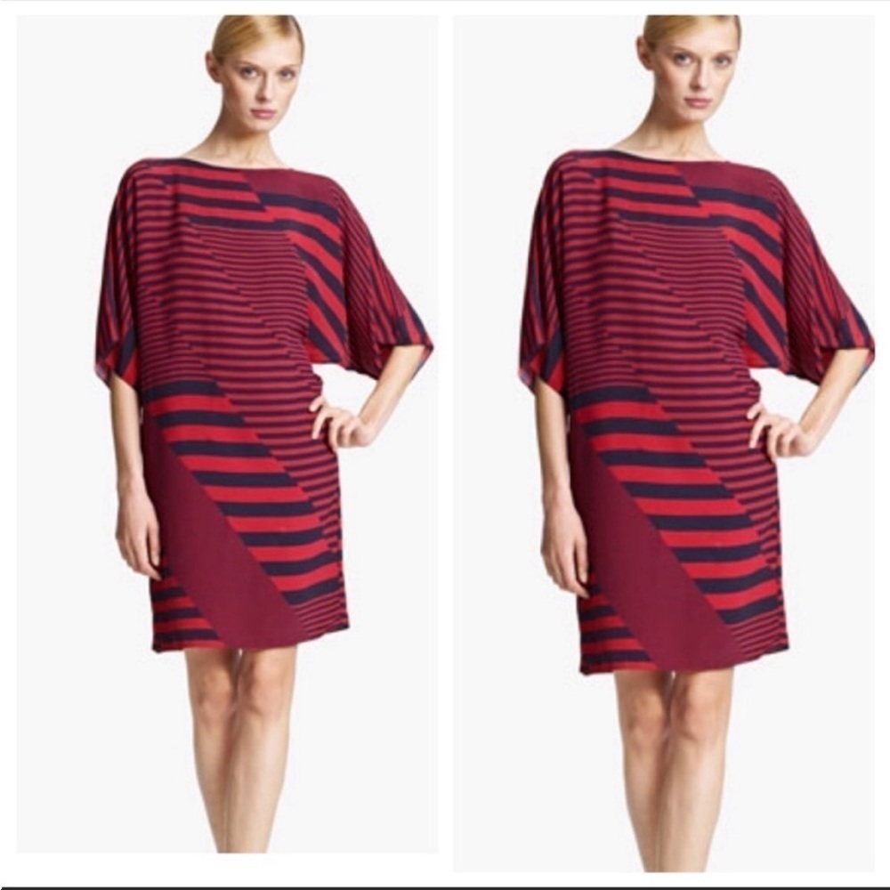 Michael Kors Navy/red Abstract Striped Dress Made in Italy